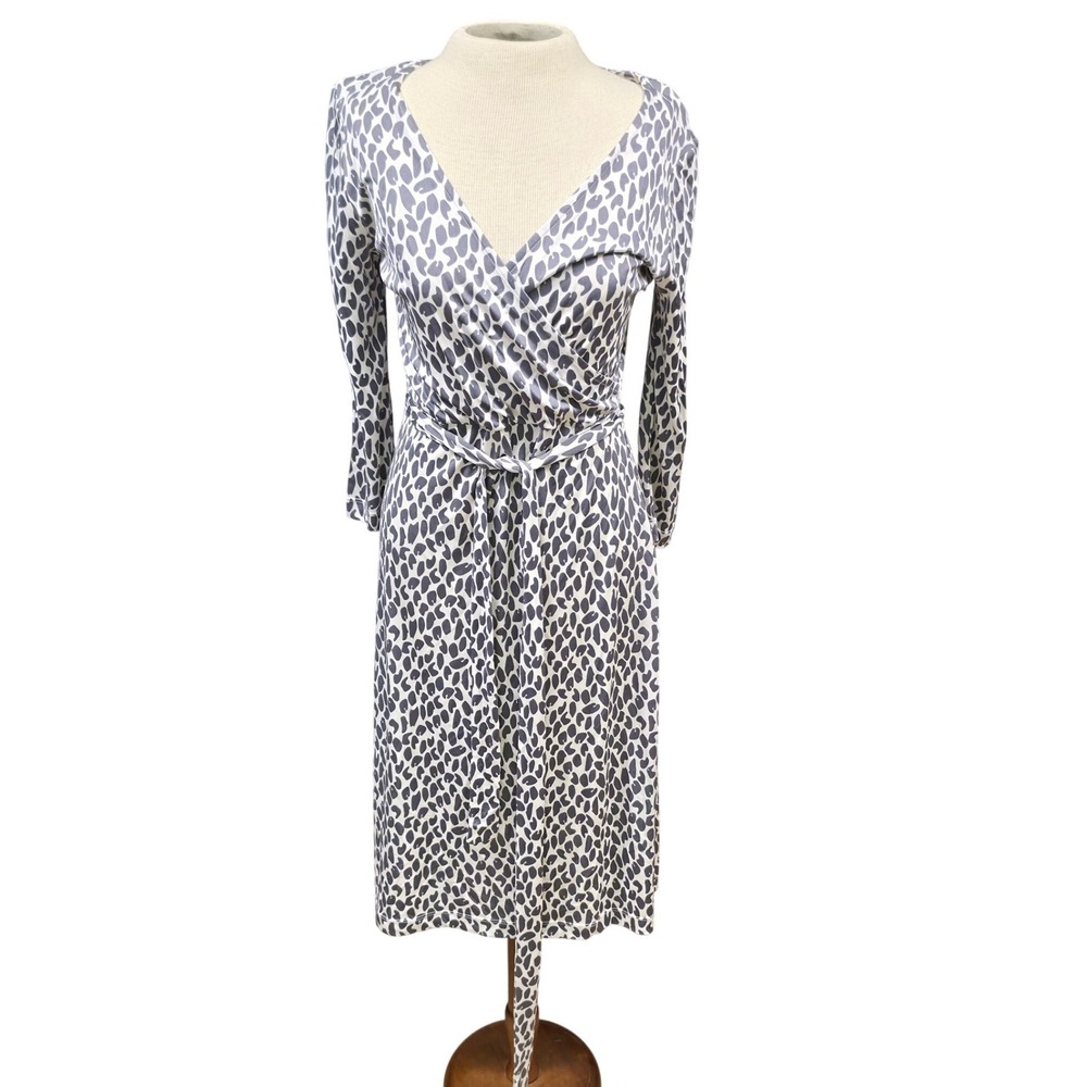 Pure Collection Wrap Dress Womens 8/10 Grey Good Leopard Print V-Neck Jersey